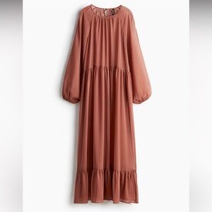 H&M | Balloon-Sleeved Chiffon Dress | Coral | S